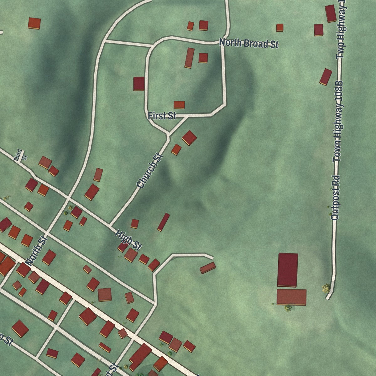Second close-up of the map of Belle Valley, Ohio print showing more streets and buildings