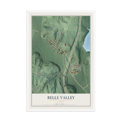 Map of Belle Valley, Ohio, 12 x 18 inch print in a white wood frame