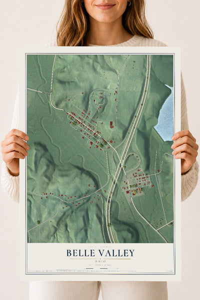 Map of Belle Valley, Ohio, 18 x 24 inch unframed archival matte print