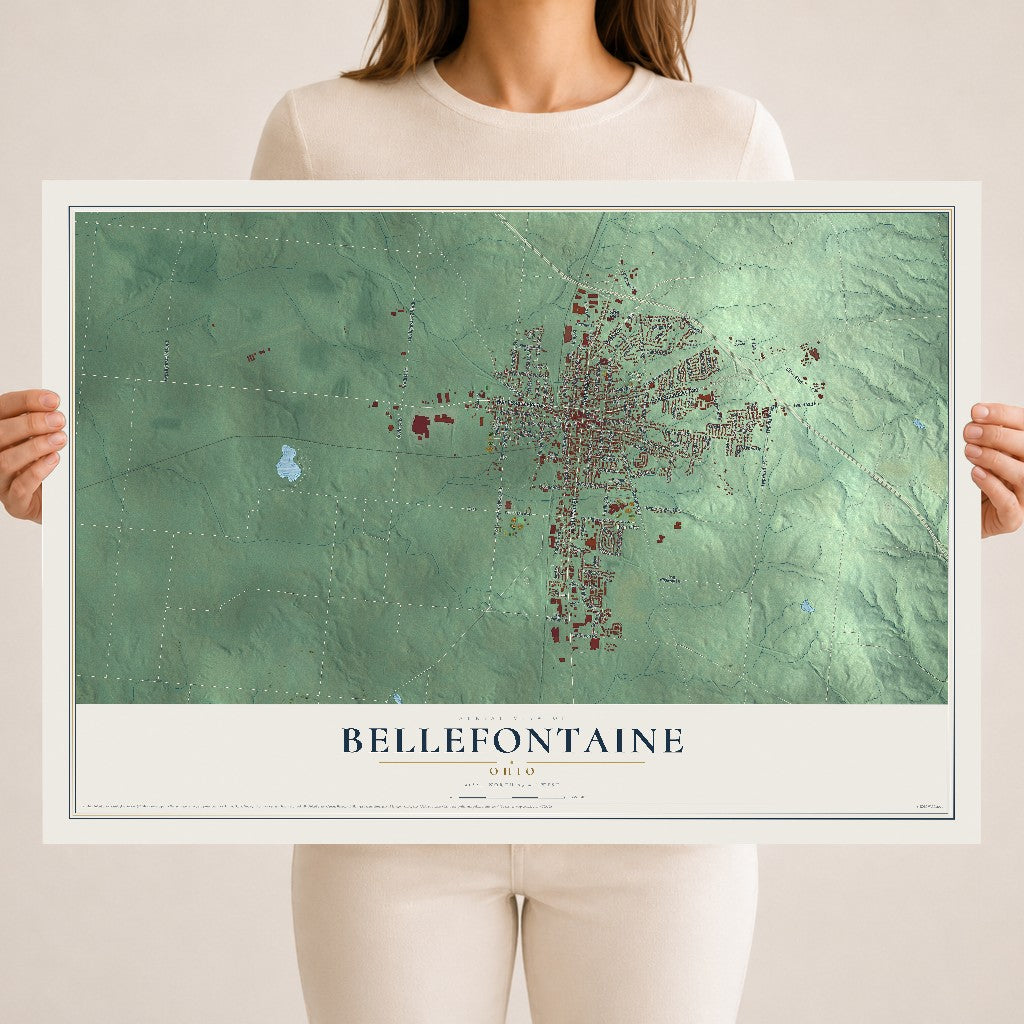Map of Bellefontaine, Ohio, 18 x 24 inch unframed archival matte print