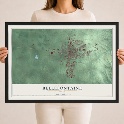 Map of Bellefontaine, Ohio, 18 x 24 inch print in a black wood frame