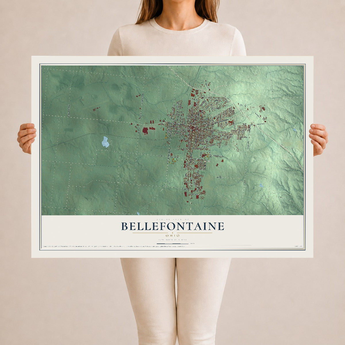 Map of Bellefontaine, Ohio, 24 x 36 inch unframed archival matte print