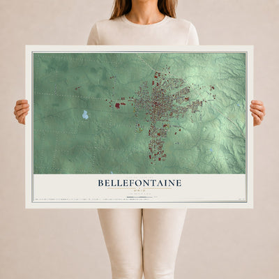 Map of Bellefontaine, Ohio, 24 x 36 inch unframed archival matte print