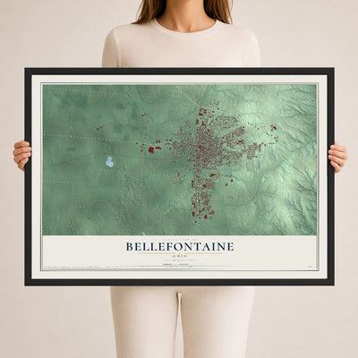 Map of Bellefontaine, Ohio, 24 x 36 inch print in a black wood frame