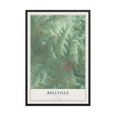 Map of Bellville, Ohio, 12 x 18 inch print in a black wood frame