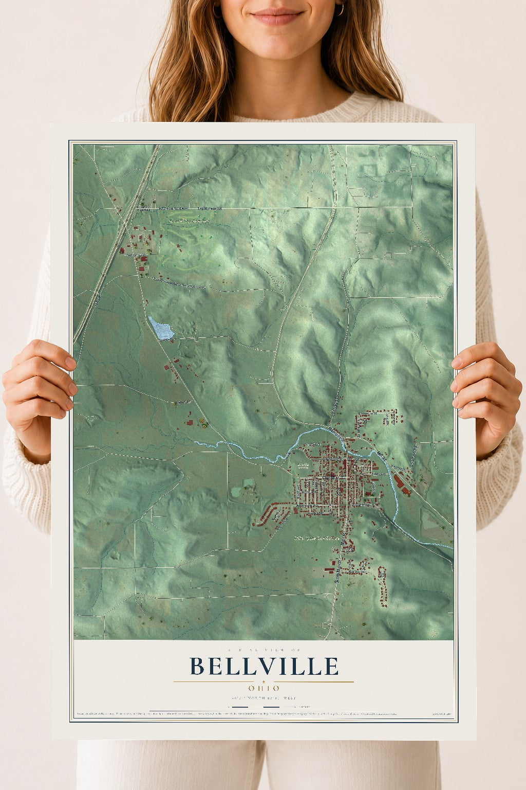 Map of Bellville, Ohio, 18 x 24 inch unframed archival matte print