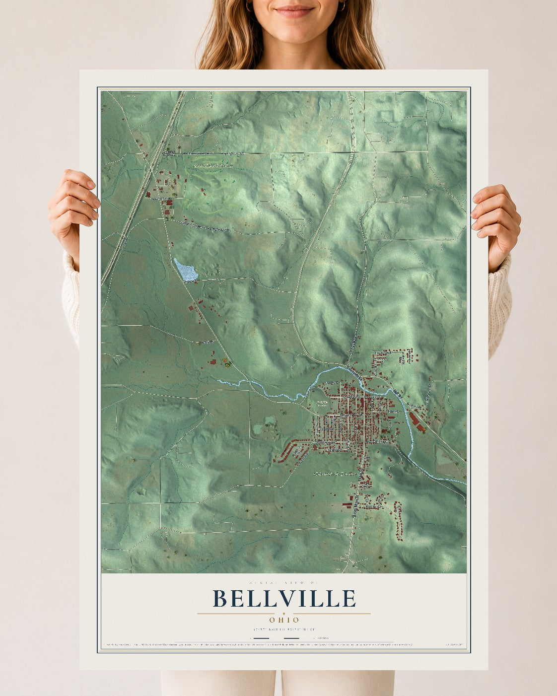 Map of Bellville, Ohio, 24 x 36 inch unframed archival matte print