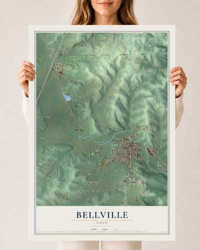 Map of Bellville, Ohio, 24 x 36 inch unframed archival matte print