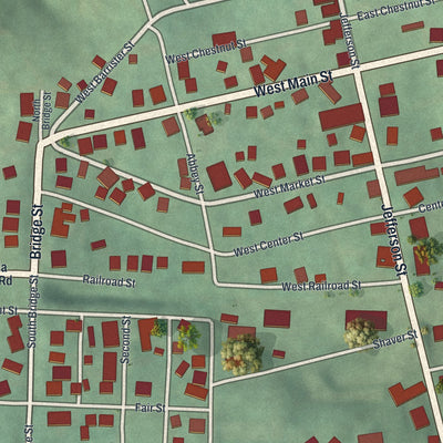 Close-up of the map of Belmont, Ohio print showing street and building detail