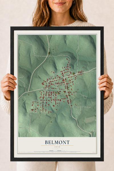 Map of Belmont, Ohio, 18 x 24 inch print in a black wood frame