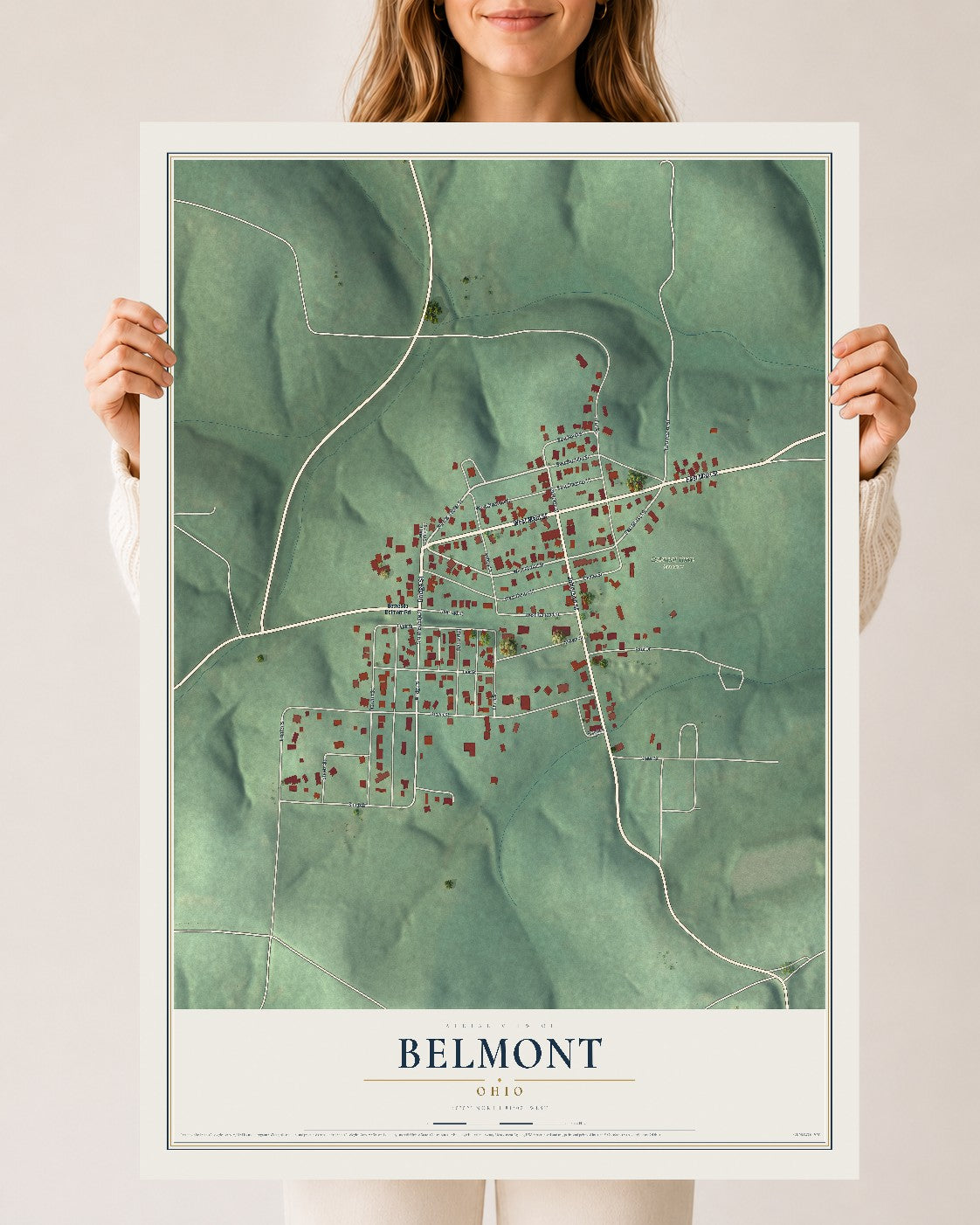 Map of Belmont, Ohio, 24 x 36 inch unframed archival matte print