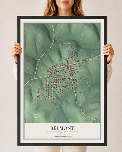 Map of Belmont, Ohio, 24 x 36 inch print in a black wood frame