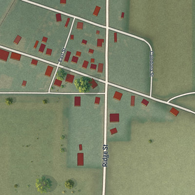 Close-up of the map of Belmore, Ohio print showing street and building detail