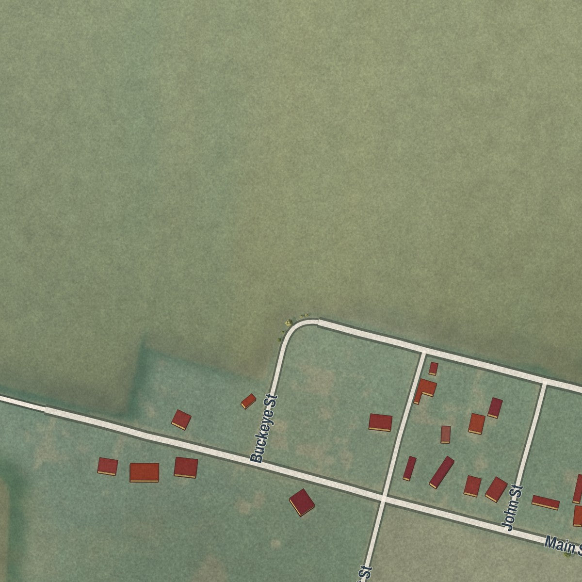 Second close-up of the map of Belmore, Ohio print showing more streets and buildings