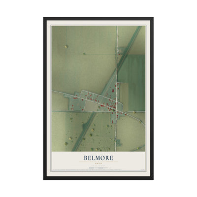 Map of Belmore, Ohio, 12 x 18 inch print in a black wood frame