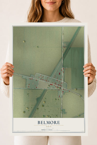 Map of Belmore, Ohio, 18 x 24 inch unframed archival matte print