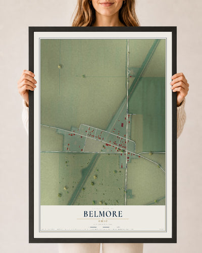 Map of Belmore, Ohio, 24 x 36 inch print in a black wood frame