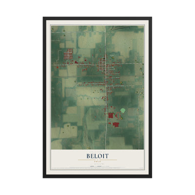 Map of Beloit, Ohio, 12 x 18 inch print in a black wood frame