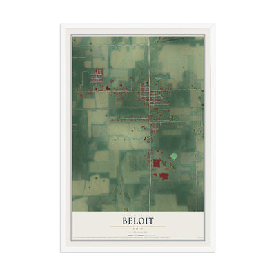 Map of Beloit, Ohio, 12 x 18 inch print in a white wood frame