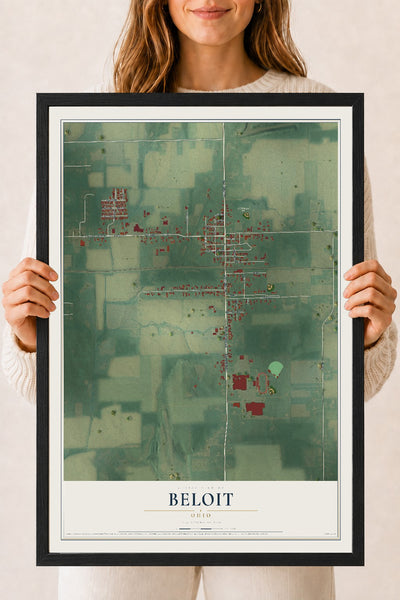 Map of Beloit, Ohio, 18 x 24 inch print in a black wood frame