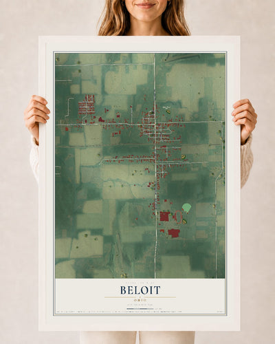 Map of Beloit, Ohio, 24 x 36 inch print in a white wood frame