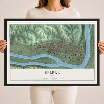 Map of Belpre, Ohio, 18 x 24 inch print in a black wood frame