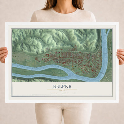 Map of Belpre, Ohio, 18 x 24 inch print in a white wood frame