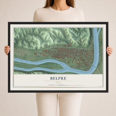 Map of Belpre, Ohio, 24 x 36 inch print in a black wood frame
