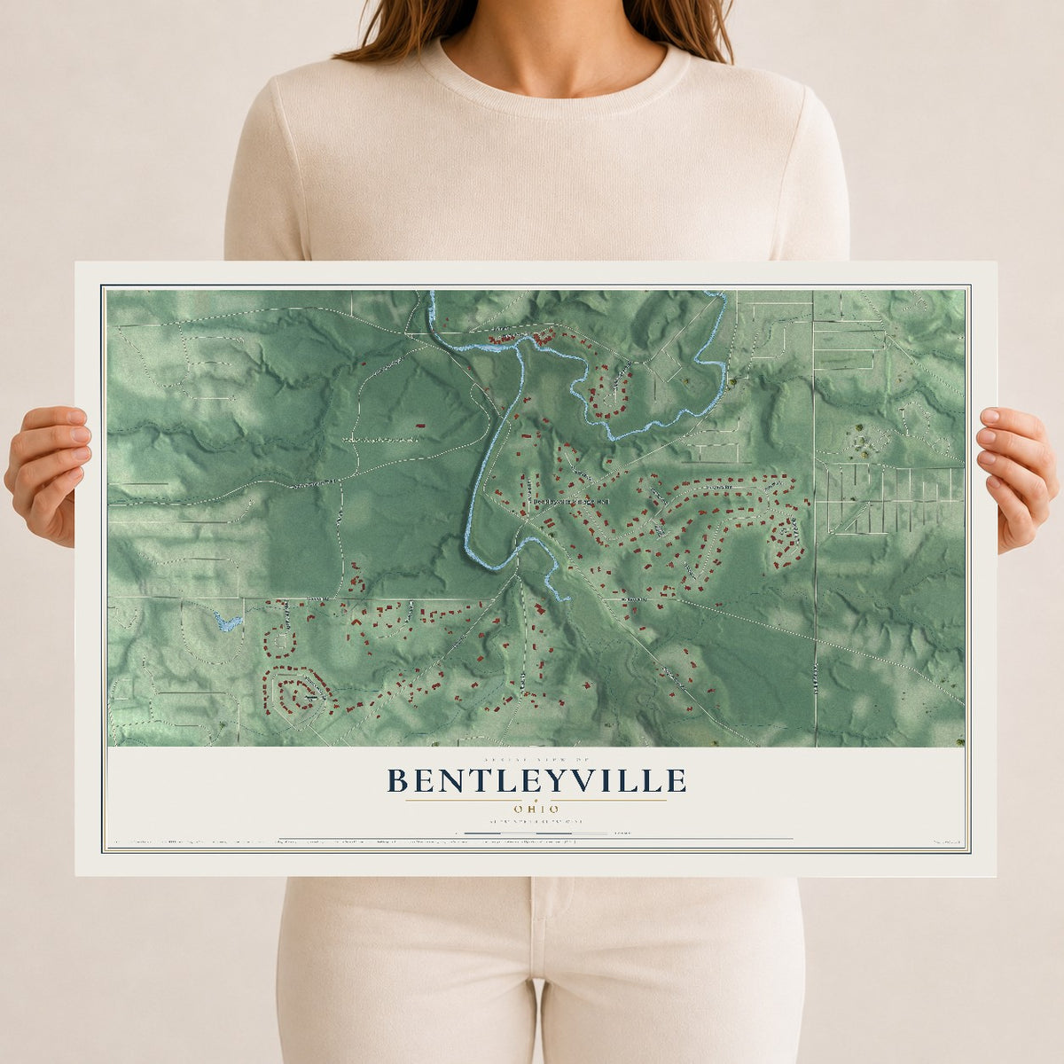 Map of Bentleyville, Ohio, 12 x 18 inch unframed archival matte print