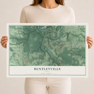 Map of Bentleyville, Ohio, 12 x 18 inch unframed archival matte print