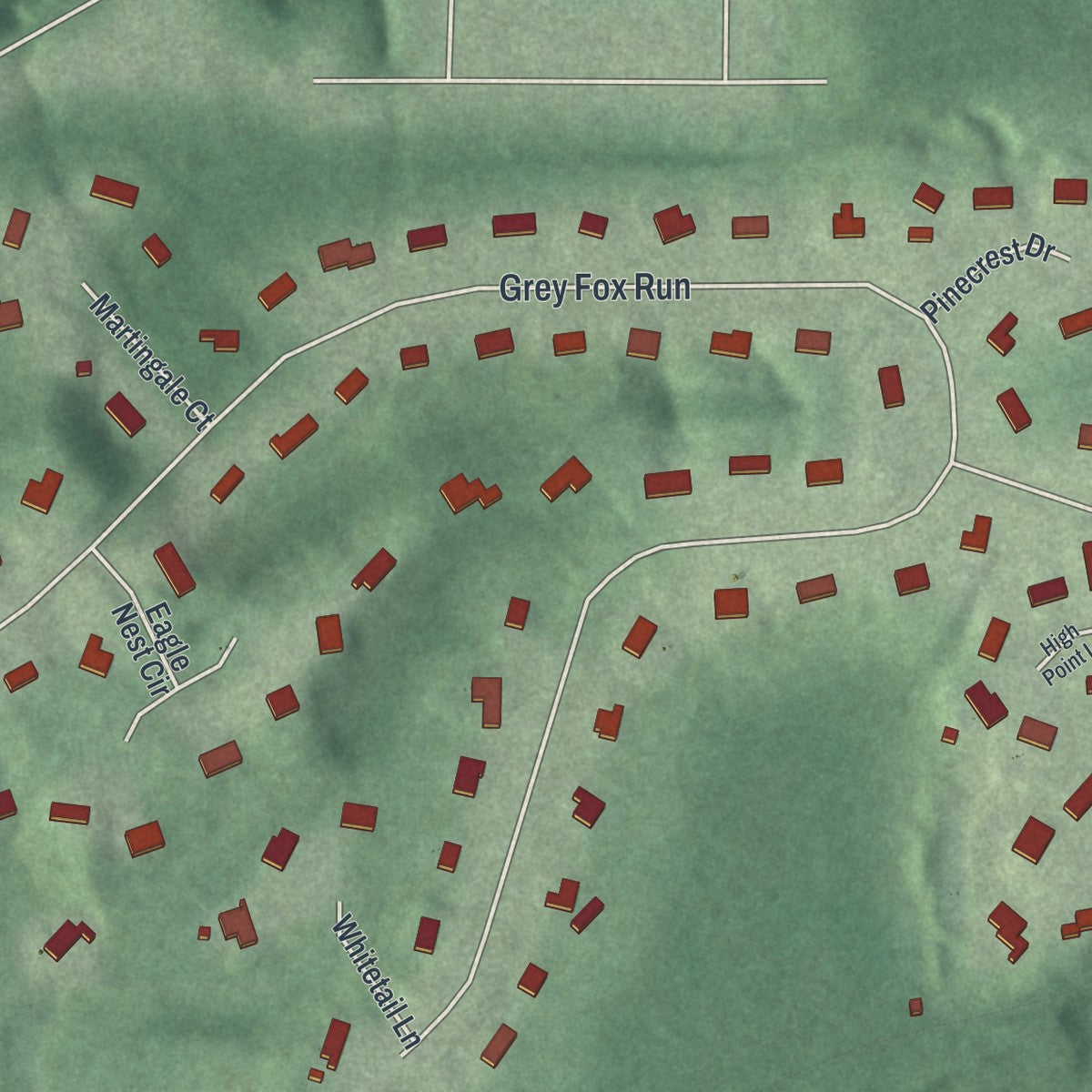 Second close-up of the map of Bentleyville, Ohio print showing more streets and buildings