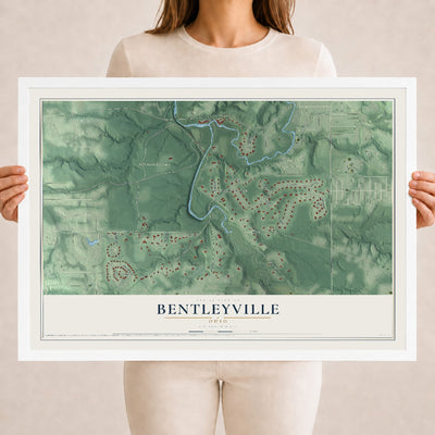 Map of Bentleyville, Ohio, 18 x 24 inch print in a white wood frame