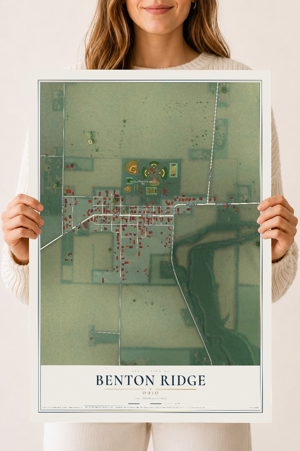 Map of Benton Ridge, Ohio, 18 x 24 inch unframed archival matte print