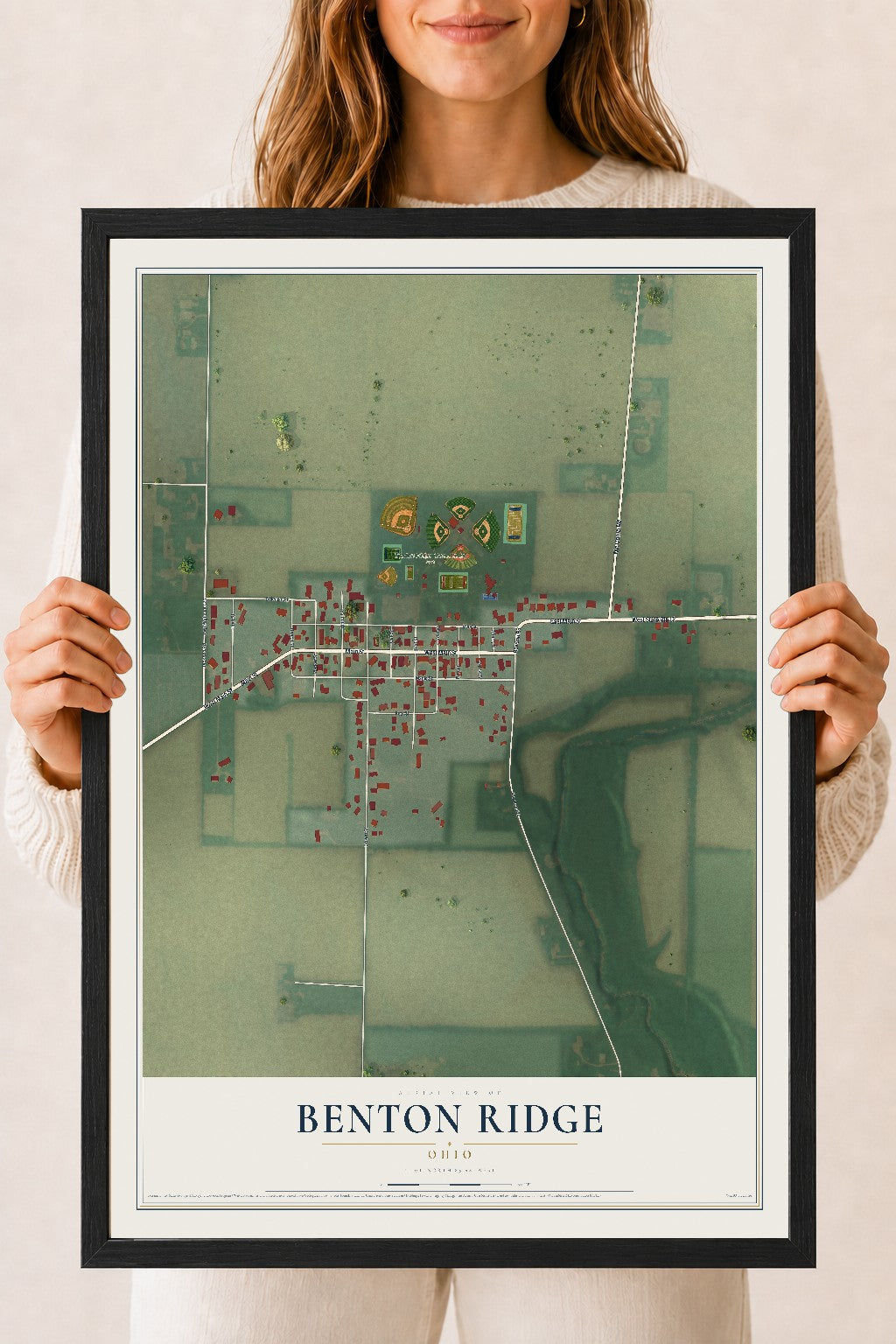 Map of Benton Ridge, Ohio, 18 x 24 inch print in a black wood frame