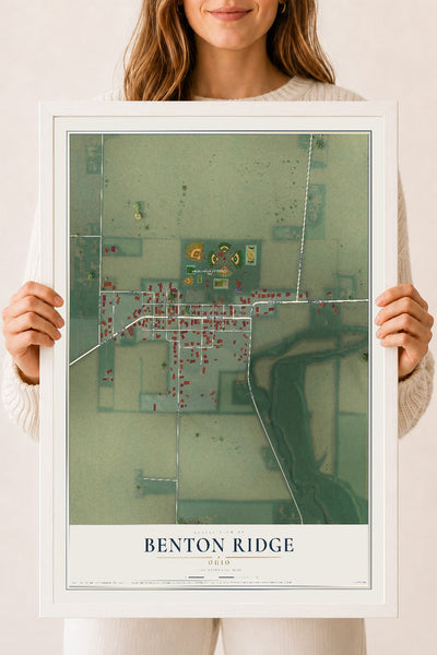 Map of Benton Ridge, Ohio, 18 x 24 inch print in a white wood frame