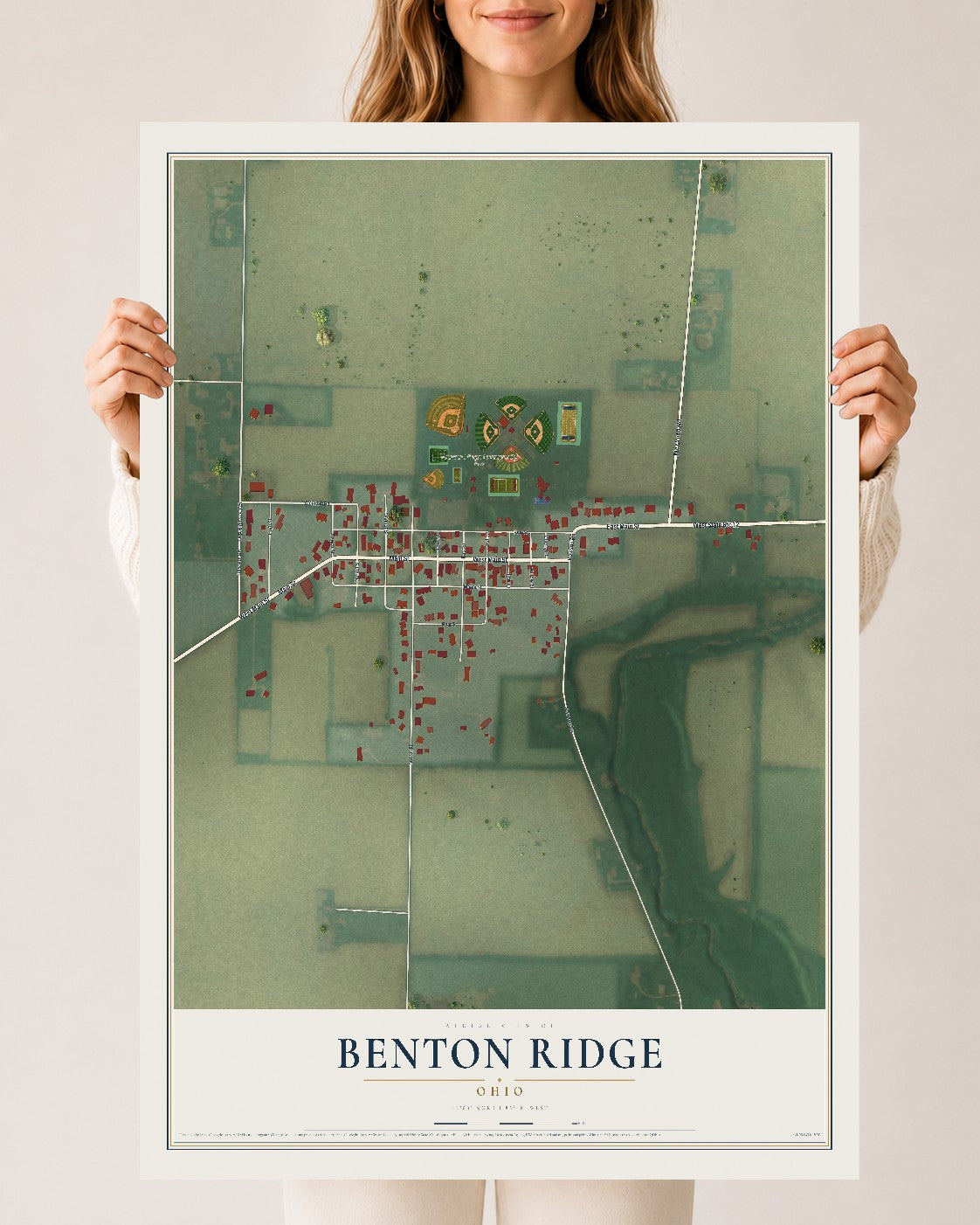 Map of Benton Ridge, Ohio, 24 x 36 inch unframed archival matte print