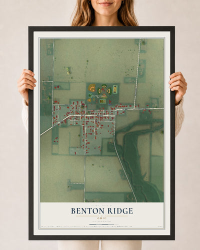 Map of Benton Ridge, Ohio, 24 x 36 inch print in a black wood frame