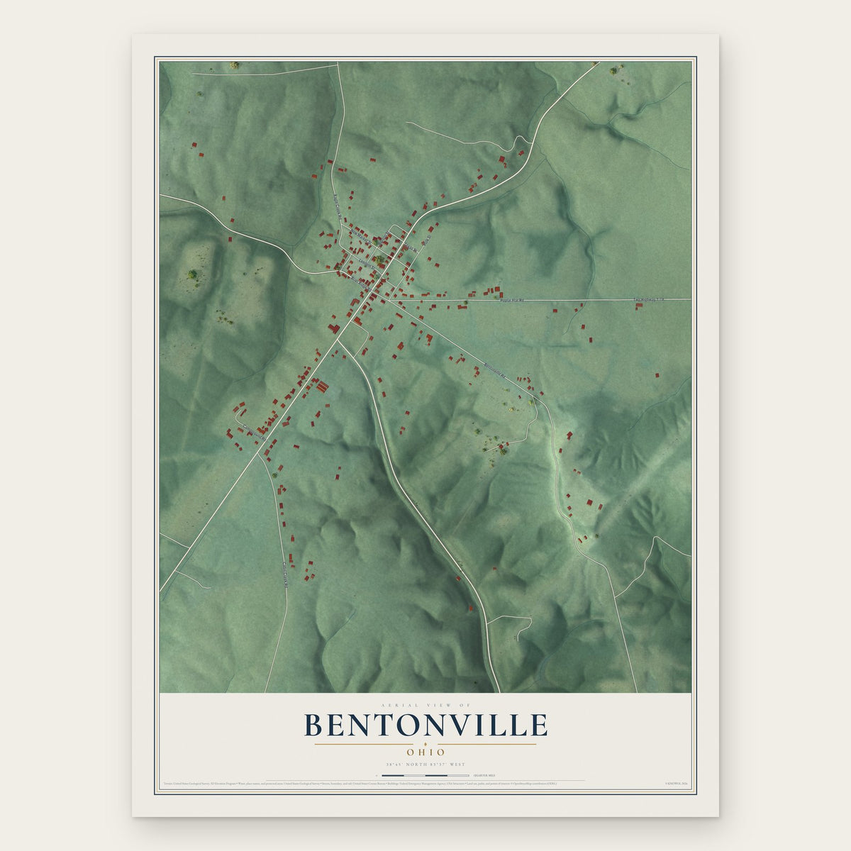 Bentonville, Ohio map print, the full design