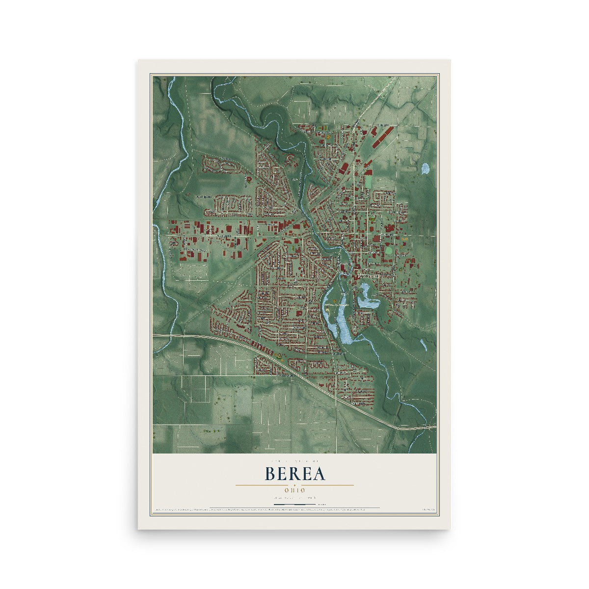 Map of Berea, Ohio, 12 x 18 inch unframed archival matte print