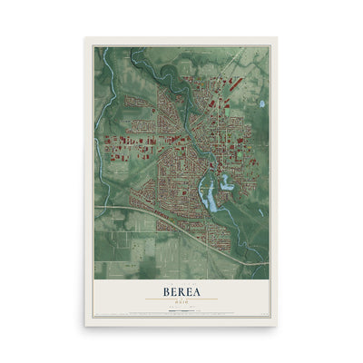 Map of Berea, Ohio, 12 x 18 inch unframed archival matte print