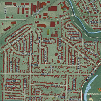Close-up of the map of Berea, Ohio print showing street and building detail
