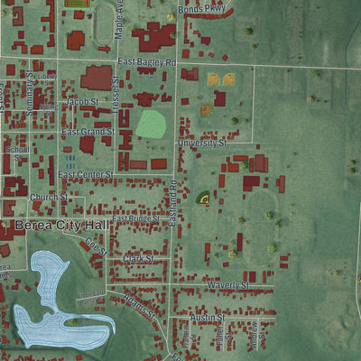 Second close-up of the map of Berea, Ohio print showing more streets and buildings