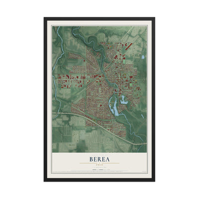 Map of Berea, Ohio, 12 x 18 inch print in a black wood frame