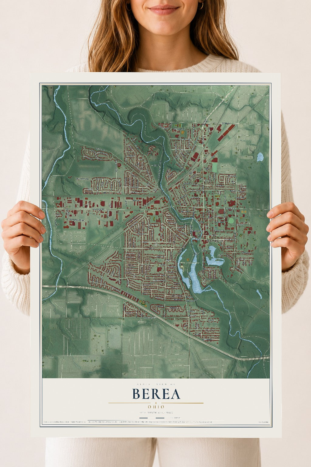 Map of Berea, Ohio, 18 x 24 inch unframed archival matte print