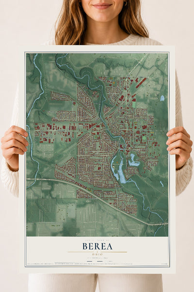 Map of Berea, Ohio, 18 x 24 inch unframed archival matte print