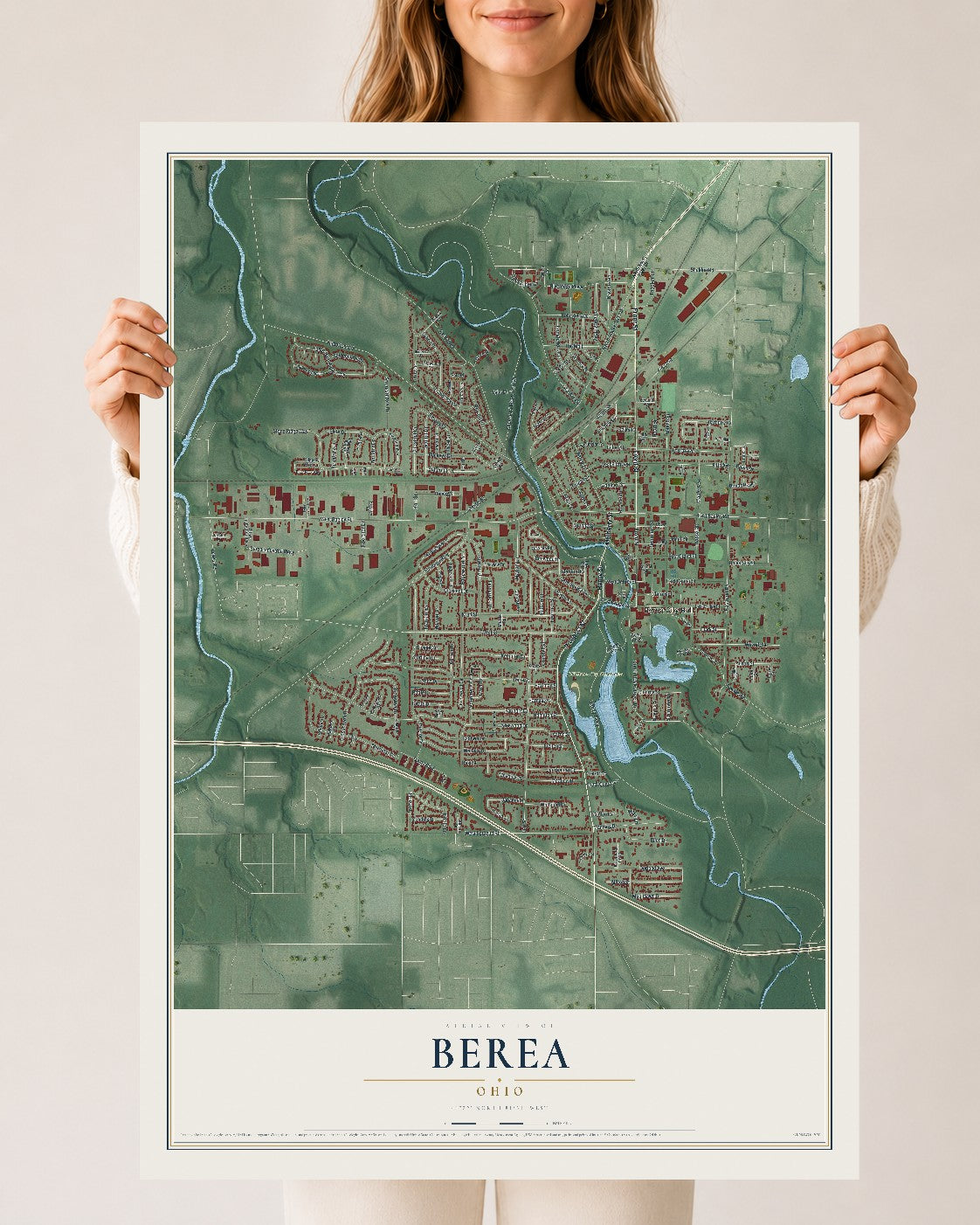 Map of Berea, Ohio, 24 x 36 inch unframed archival matte print