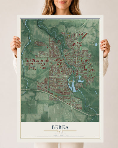 Map of Berea, Ohio, 24 x 36 inch unframed archival matte print