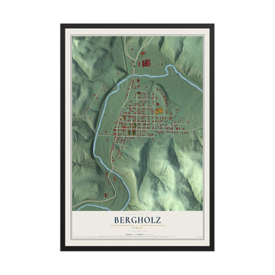 Map of Bergholz, Ohio, 12 x 18 inch print in a black wood frame