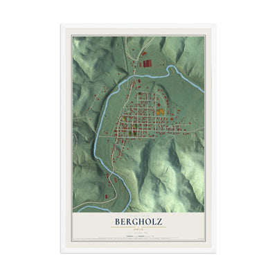 Map of Bergholz, Ohio, 12 x 18 inch print in a white wood frame