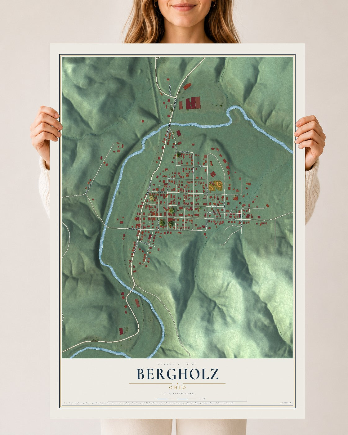 Map of Bergholz, Ohio, 24 x 36 inch unframed archival matte print